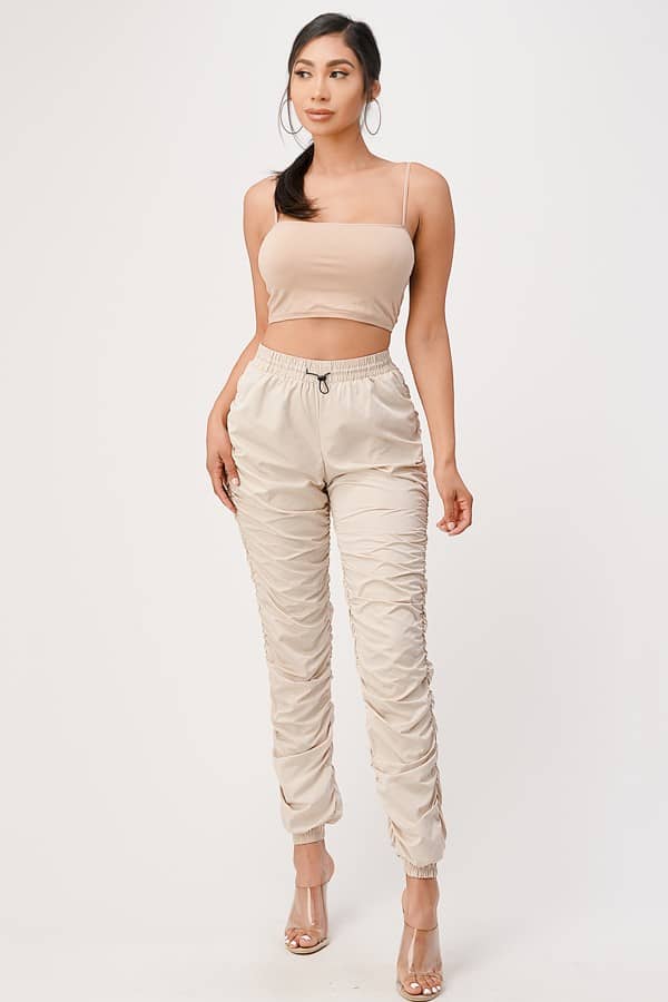 Bring It Ruched Jogger Pant - Taupe - OverDressed Much! Bottoms