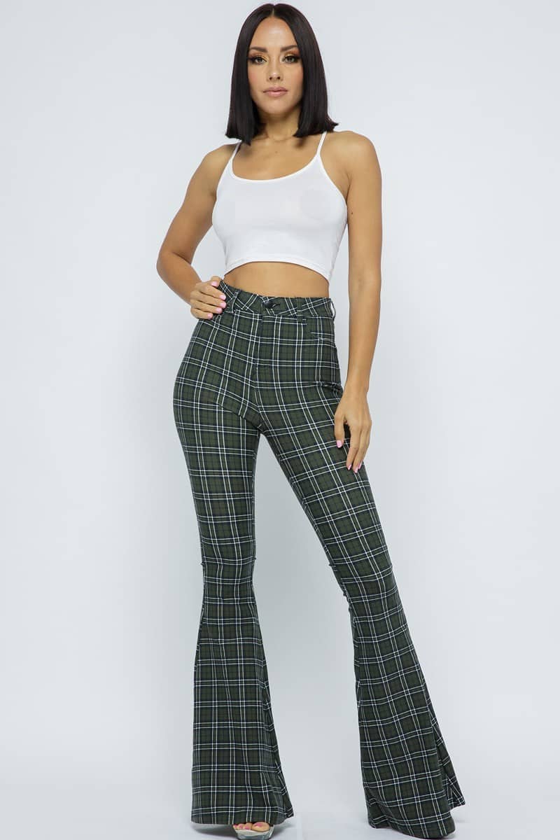 Plaid High Rise Flare Pant - OverDressed Much! Bottoms