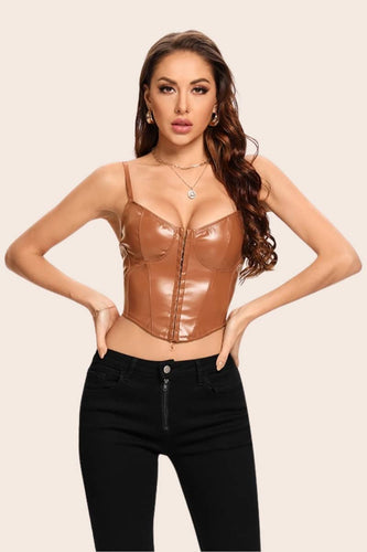 I Call The Shots Leather Halter Vest - OverDressed Much! Top
